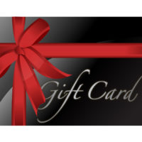 Black gift card with a red ribbon isolated over a white background.